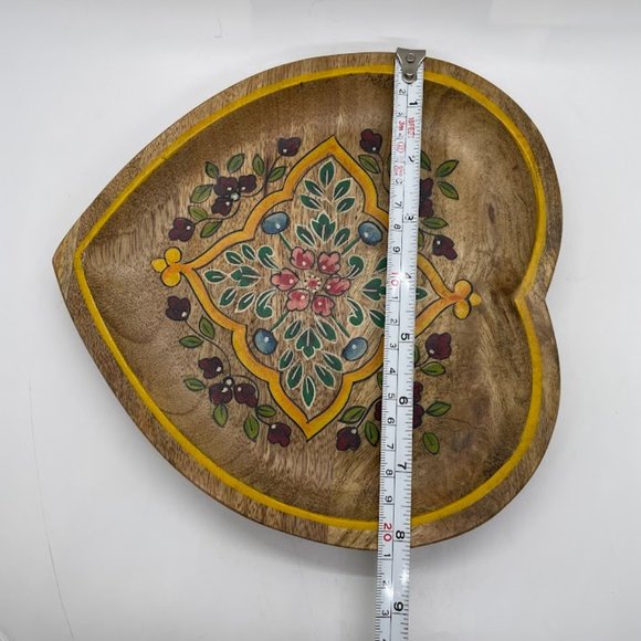 Jaipur in Bloom Wooden Hand Painted Floral Heart Shaped Decorative Plate Dish - Picture 6 of 6